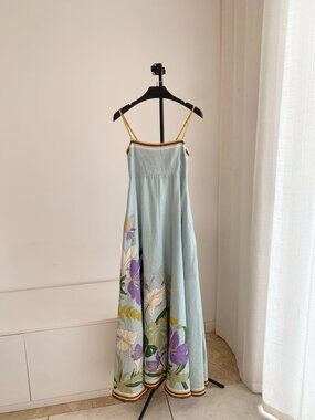 Alemais Resort Wear Floral Border Print Spaghetti Strap Maxi Dress